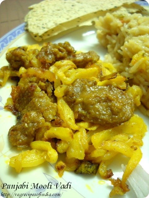 Mooli Sabzi with Wadis: Punjabi Wadi Mooli Sabzi Recipe, Mooli Sabzi with Punjabi Wadi