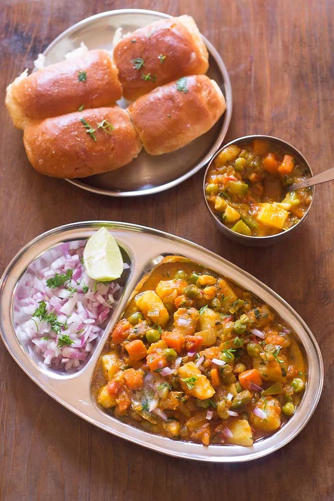 khada pav bhaji recipe, how to make mumbai khada pav bhaji recipe