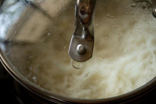 rice being cooked. 