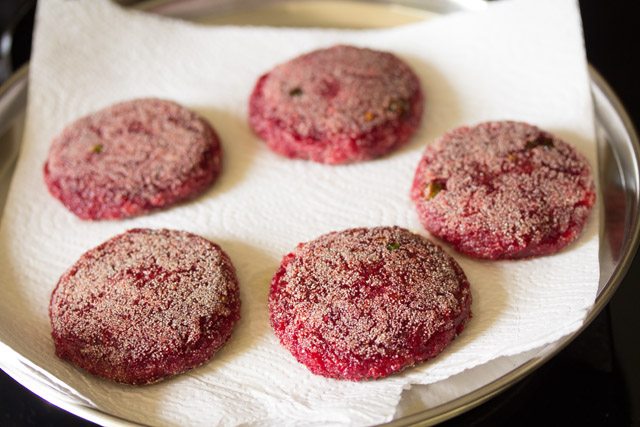 fried beetroot cutlet on kitchen paper towels
