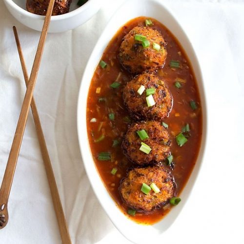 veg balls in hot garlic sauce recipe - indo chinese veg recipes