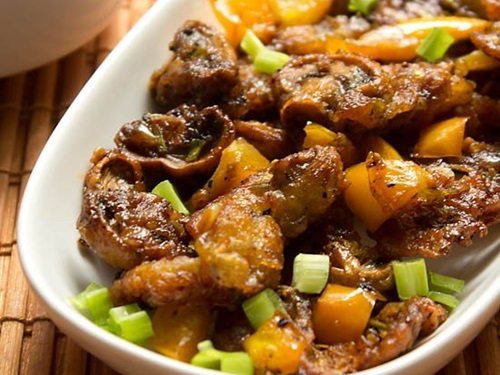 mushroom manchurian in a tray.