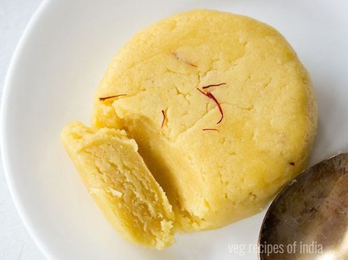 badam halwa on a white plate.