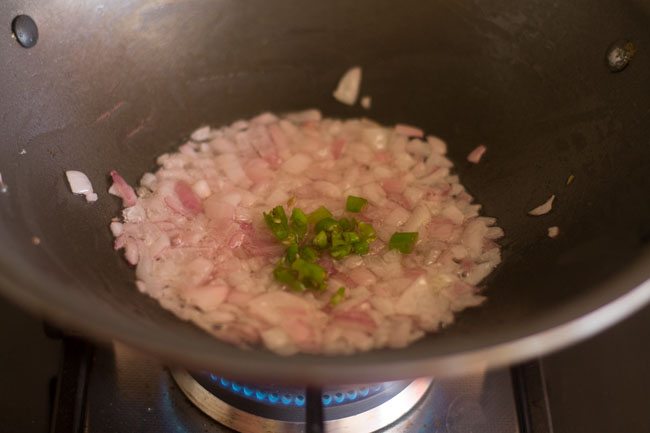chopped green chili added to onions. 
