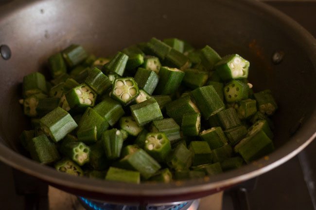 chopped okra added to onion mixture. 