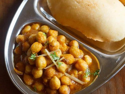 chole and bhature served together.