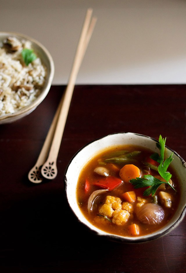 sweet and sour vegetables in a ceramic bowl.