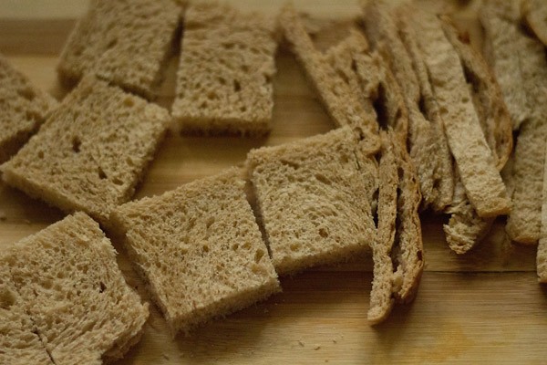 squares cut from slices of bread with crust removed