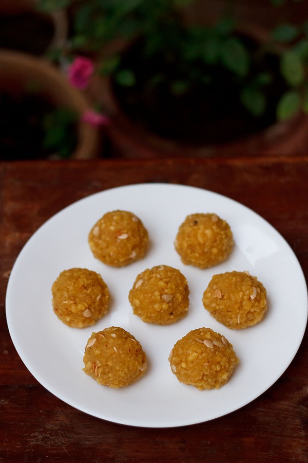 motichoor ladoo on a white plate