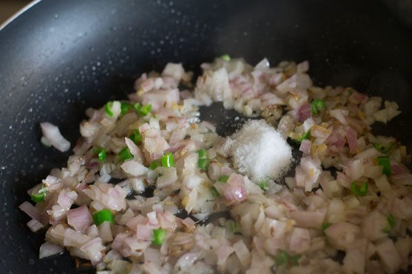 salt added to onion mixture. 