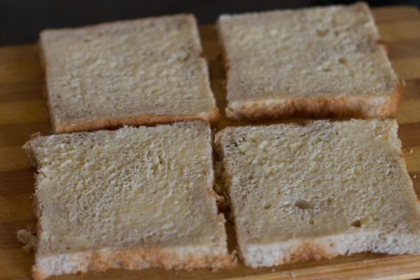 butter applied on bread slices. 