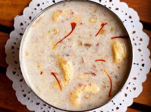 closeup overhead shot of ragi kheer served in a bowl.