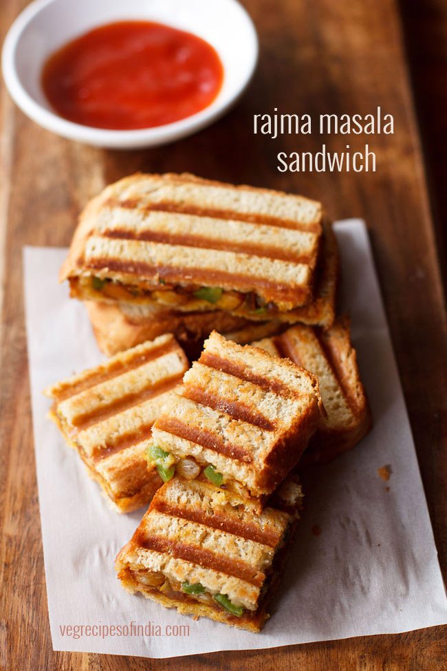 rajma sandwich recipe, how to make grilled rajma masala sandwich recipe