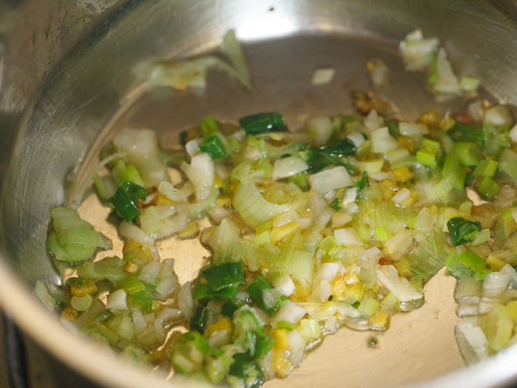 sautéing spring onion whites with the other aromatics.