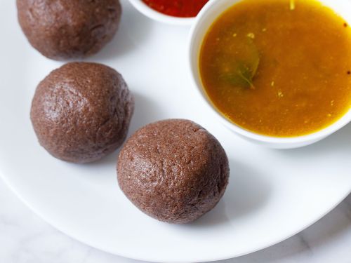 ragi mudde served on a white plate