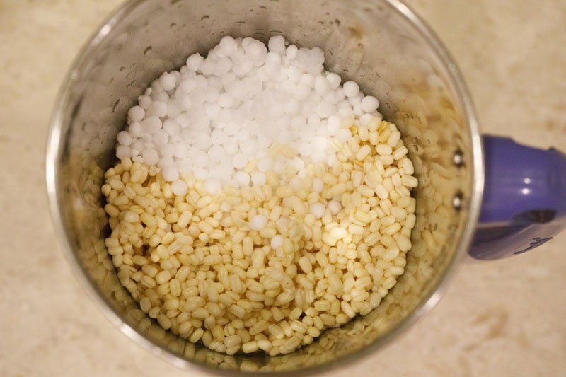 lentils, fenugreek seeds and sago added in a mixer-grinder.