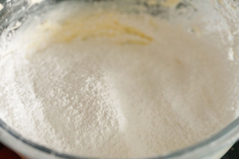 powdered sugar added again to whipped butter.