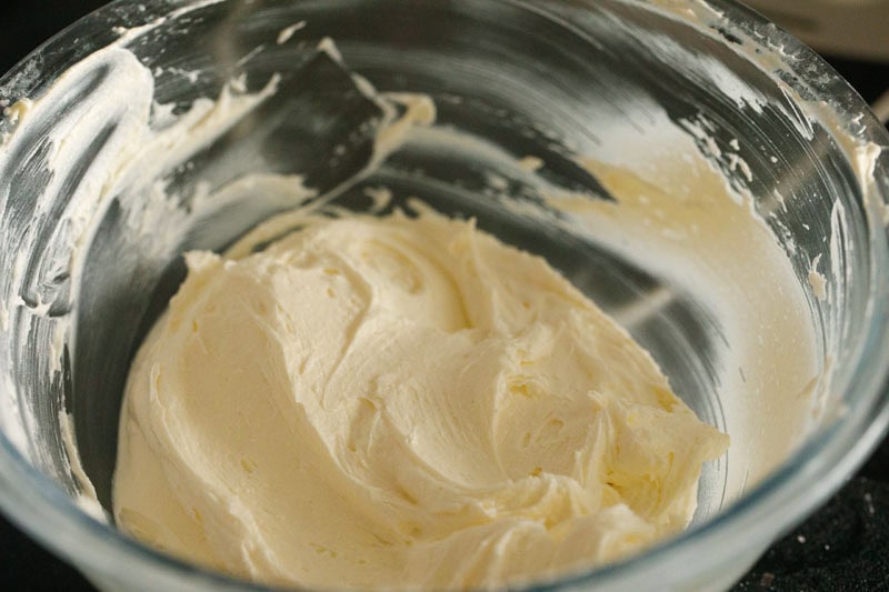 whipped butter and sugar in bowl.