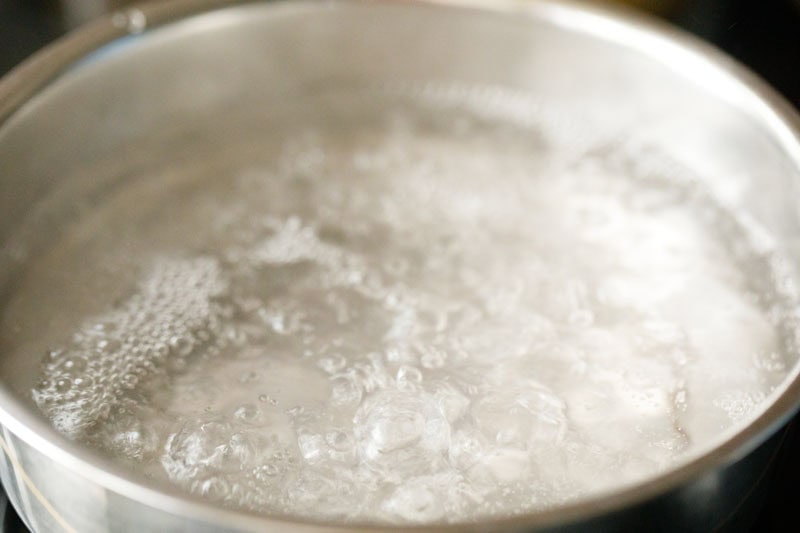 water boiling in a pan.