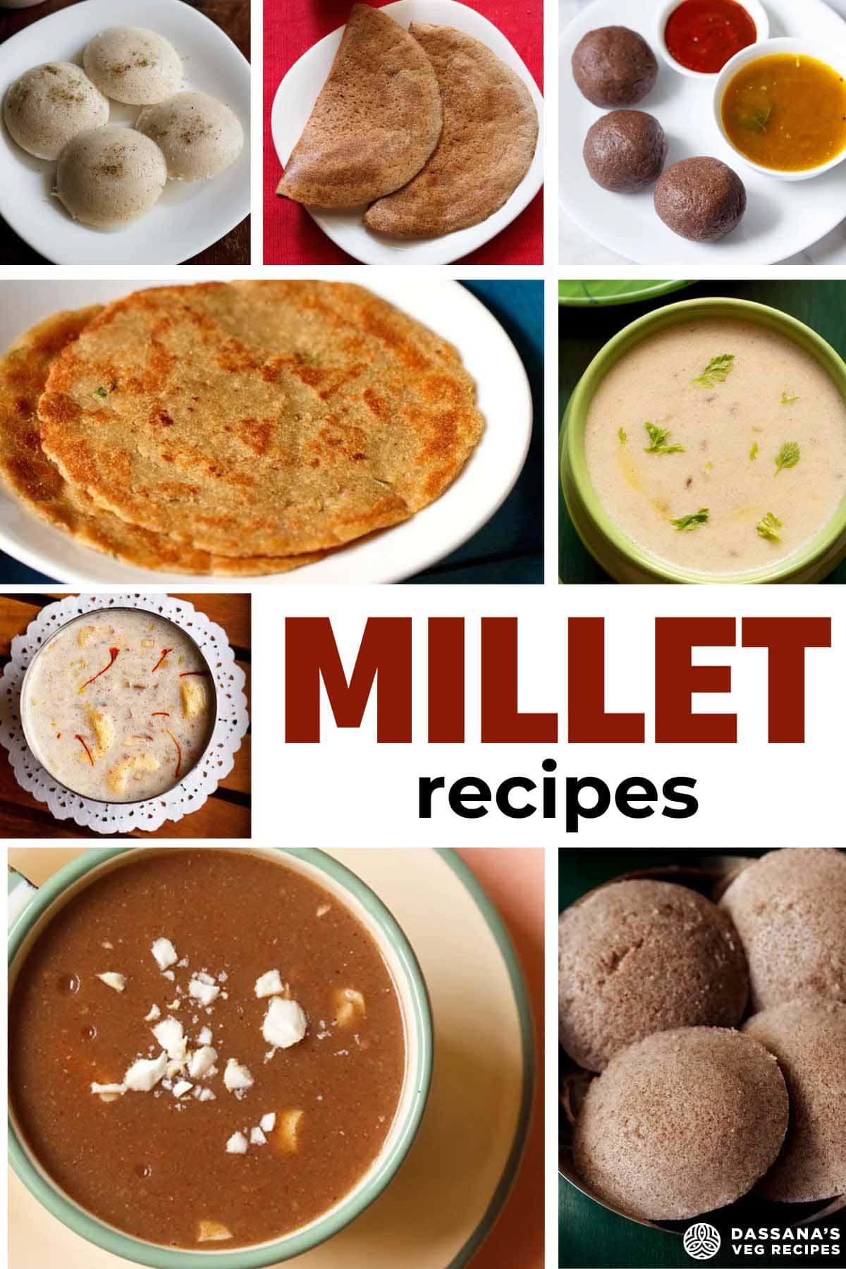 collage of various millet recipes with text layovers.