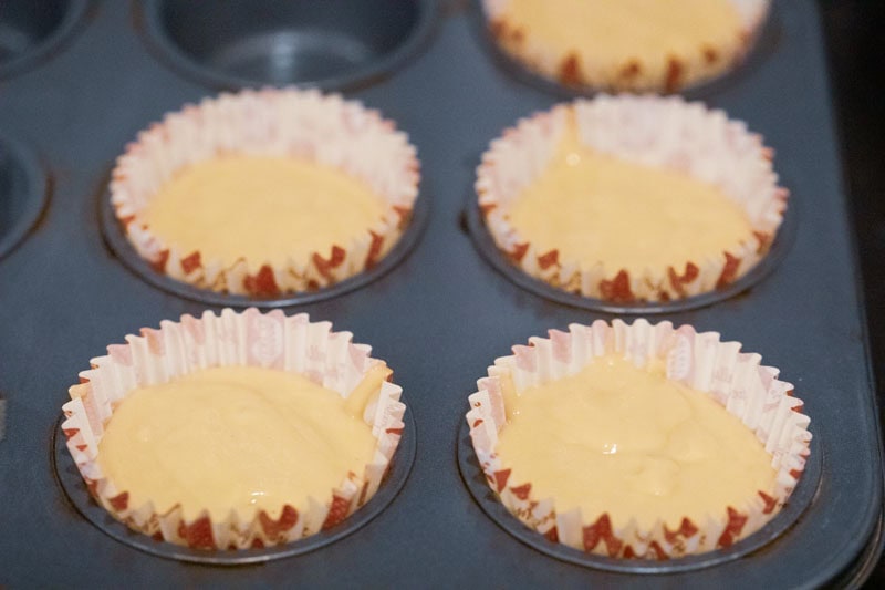 eggless cupcake recipe batter poured in cupcake liners.