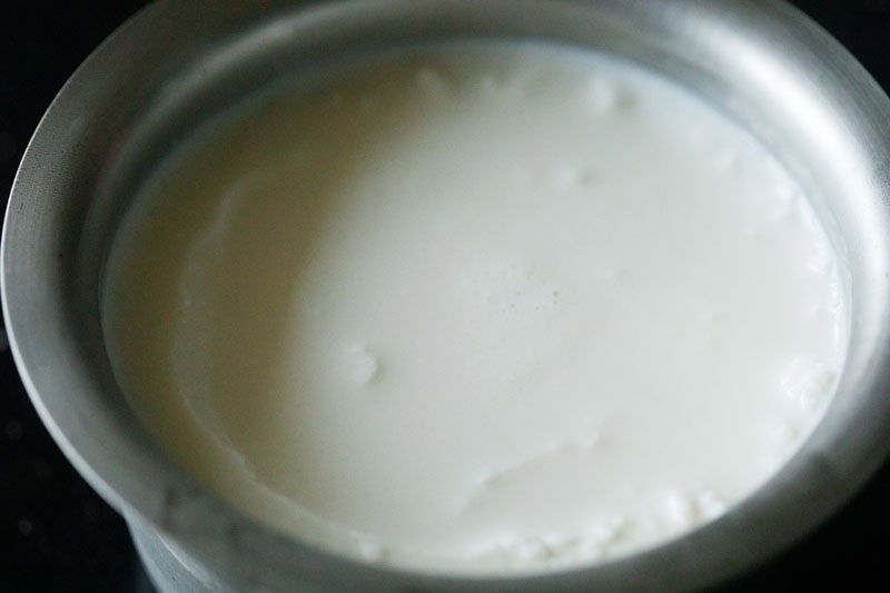 semi-frozen milk in a small pan.