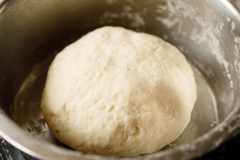 smooth shirmal dough in mixing bowl.