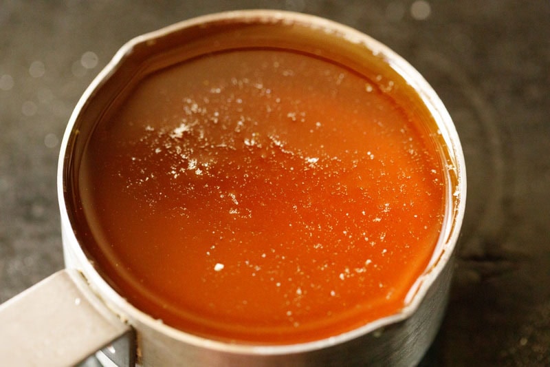 melted ghee in small frying pan. 