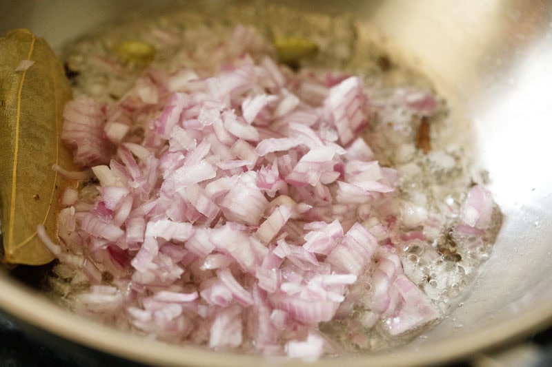 finely chopped onions in pan.