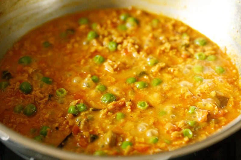 soya keema gravy simmering in the pan.