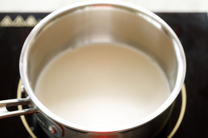 heating milk in a saucepan for making cocoa solution. 