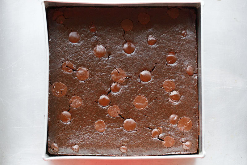 baked brownie in pan.